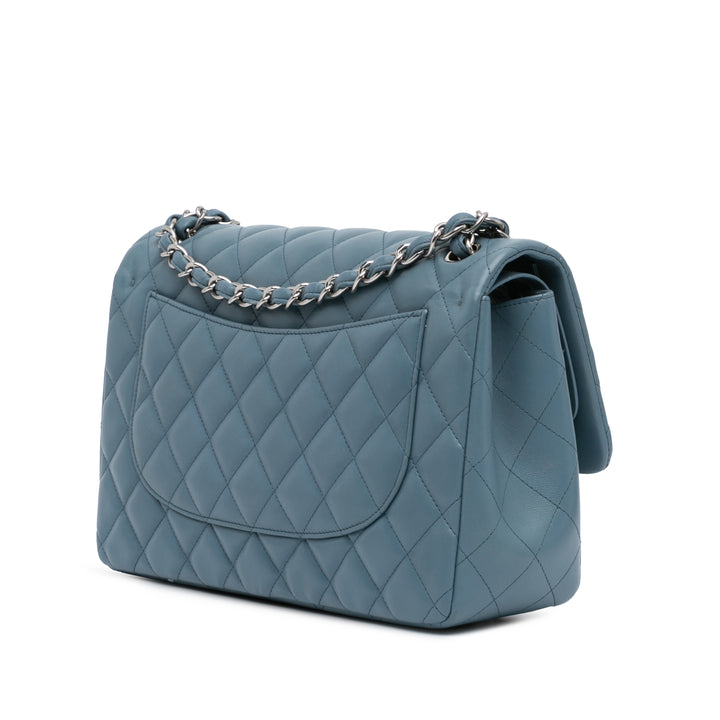 Jumbo Classic Lambskin Double Flap Blue - Gaby Paris