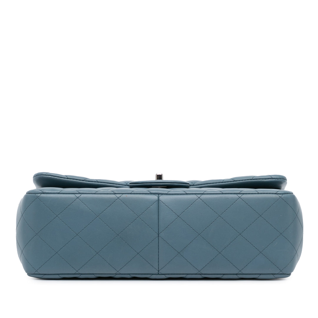 Jumbo Classic Lambskin Double Flap Blue - Gaby Paris