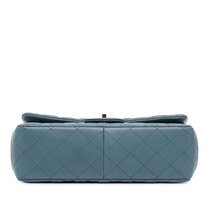 Jumbo Classic Lambskin Double Flap Blue - Gaby Paris