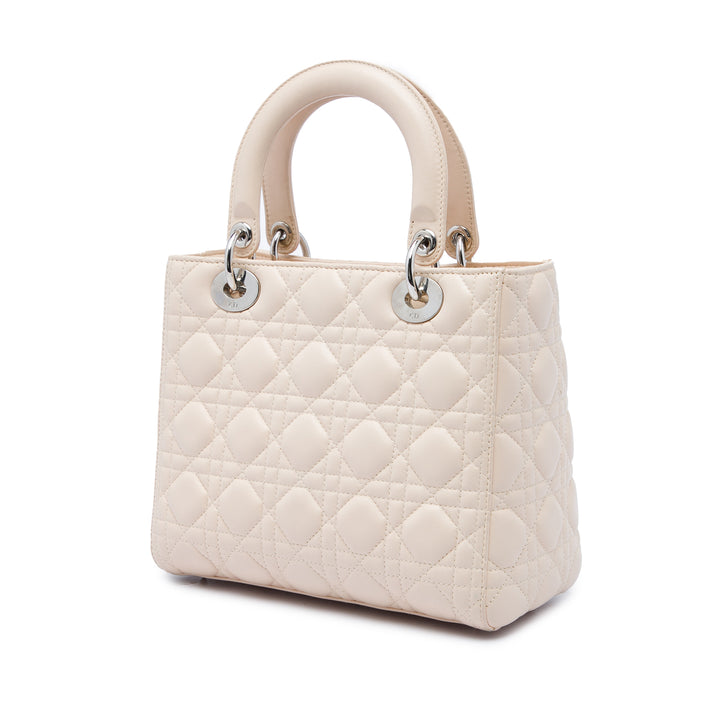 Dior Sac à main Lady Dior Cannage Moyen Cuir d'agneau Marron – vue 2 – GABY PARIS