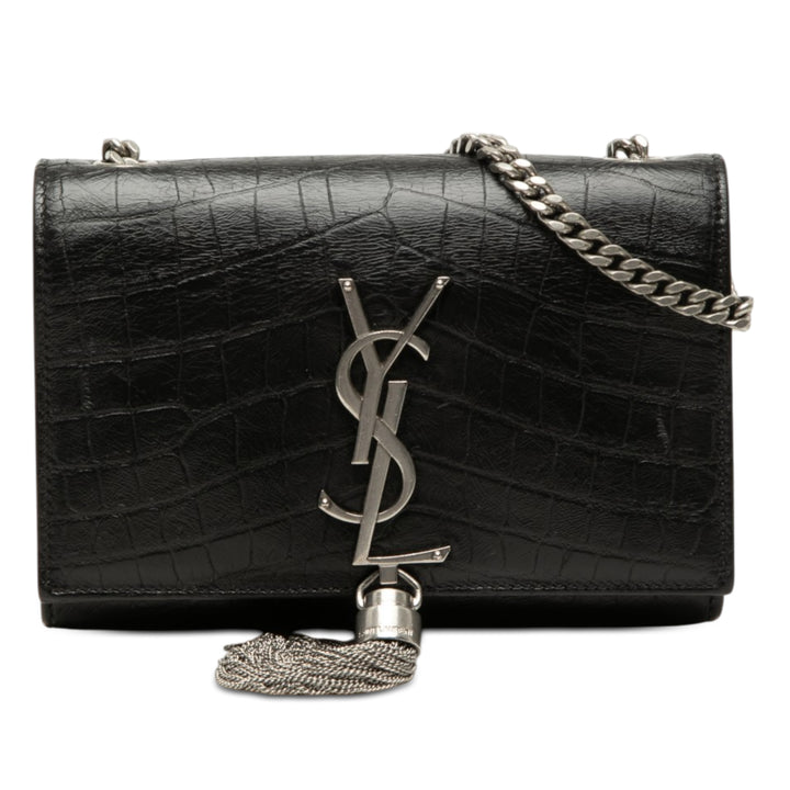 Saint Laurent Small Croc embossé Cuir Monogram Kate Pompon Sac porté croisé