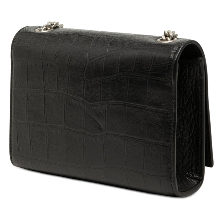 Saint Laurent Small Croc embossé Cuir Monogram Kate Pompon Sac porté croisé
