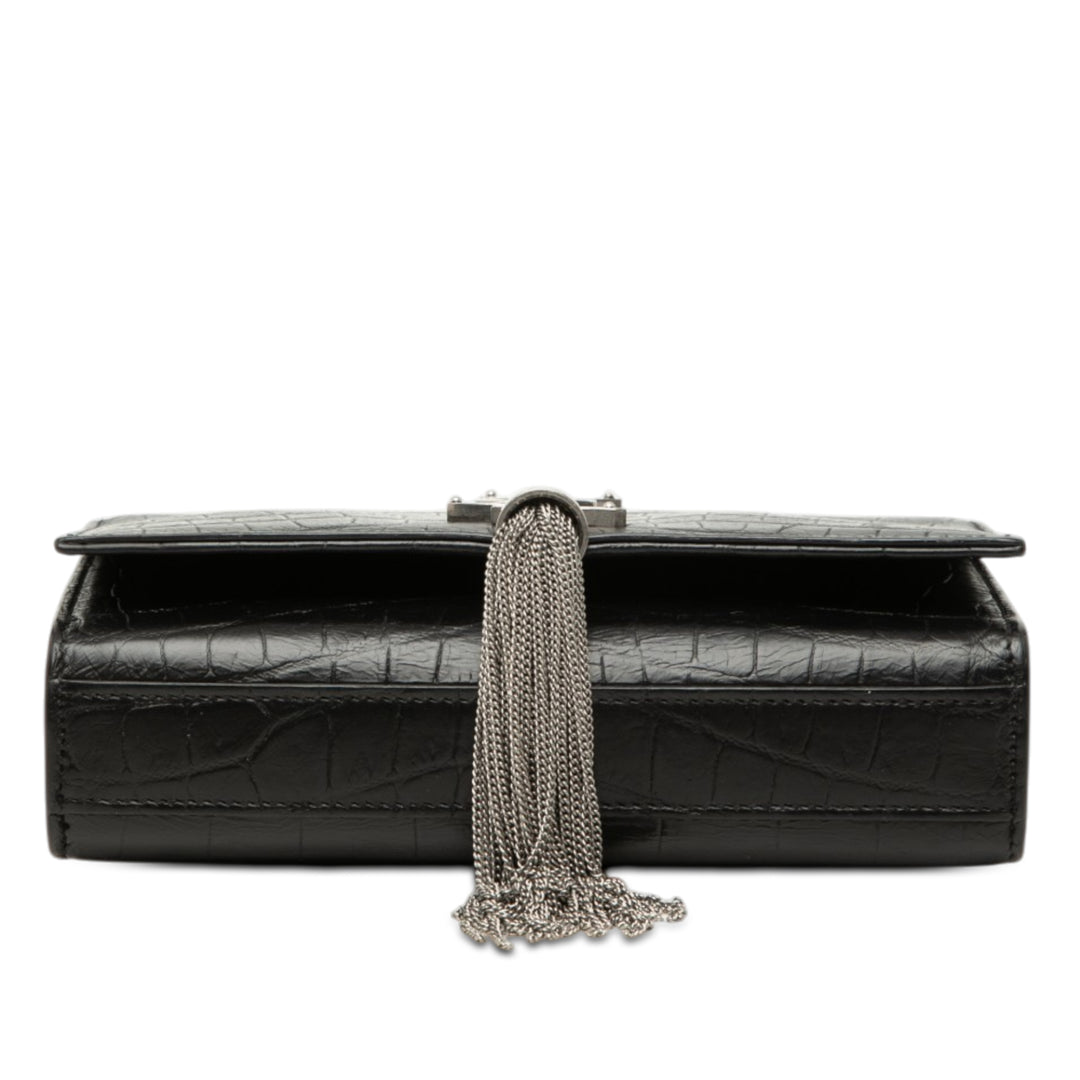 Saint Laurent Small Croc embossé Cuir Monogram Kate Pompon Sac porté croisé