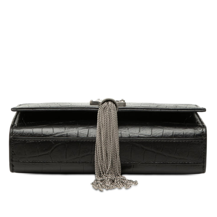 Saint Laurent Small Croc embossé Cuir Monogram Kate Pompon Sac porté croisé