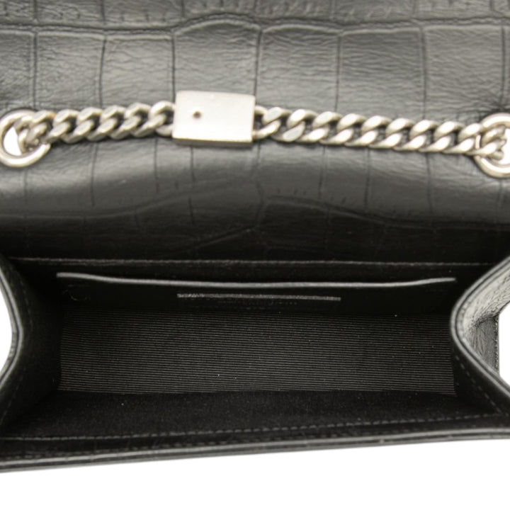 Saint Laurent Small Croc embossé Cuir Monogram Kate Pompon Sac porté croisé