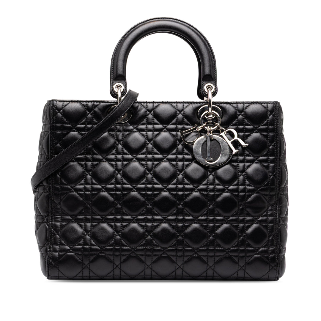 Dior Lady Dior Cannage Grand Cuir d'agneau Noir – vue principale – GABY PARIS