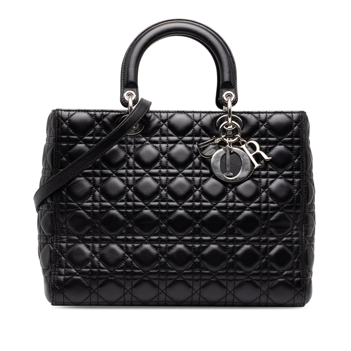 Dior Lady Dior Cannage Grand Cuir d'agneau Noir – vue principale – GABY PARIS