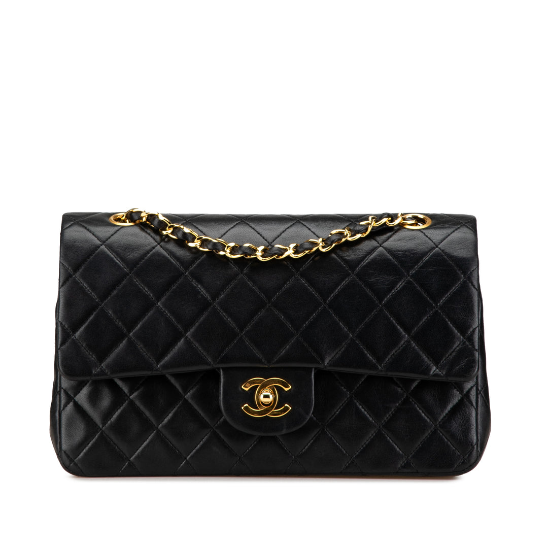 Medium Classic Lambskin Double Flap Black - Gaby Paris