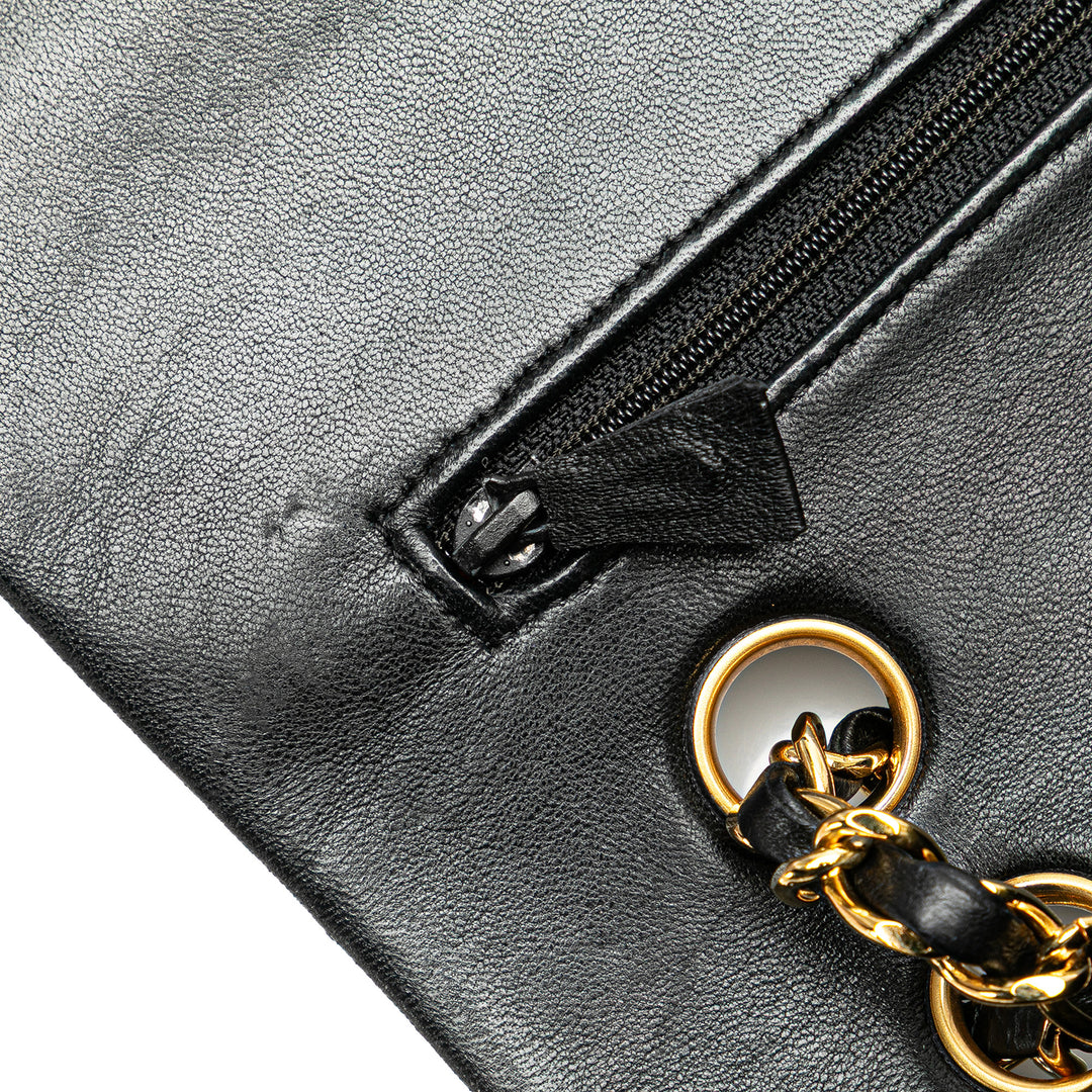 Medium Classic Lambskin Double Flap Black - Gaby Paris