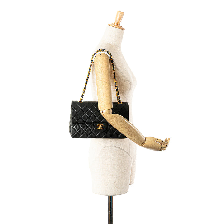 Medium Classic Lambskin Double Flap Black - Gaby Paris