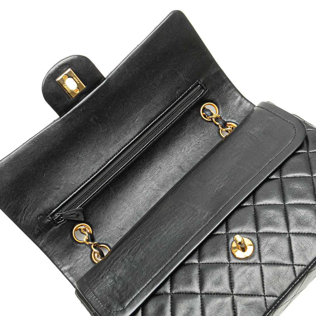 Medium Classic Lambskin Double Flap Black - Gaby Paris