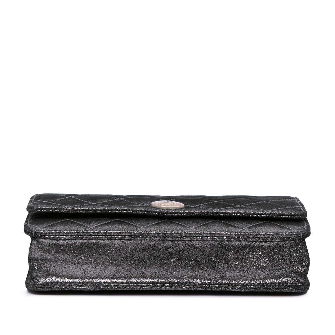 Quilted Iridescent Lambskin Tartan Button Wallet On Chain Silver - Gaby Paris