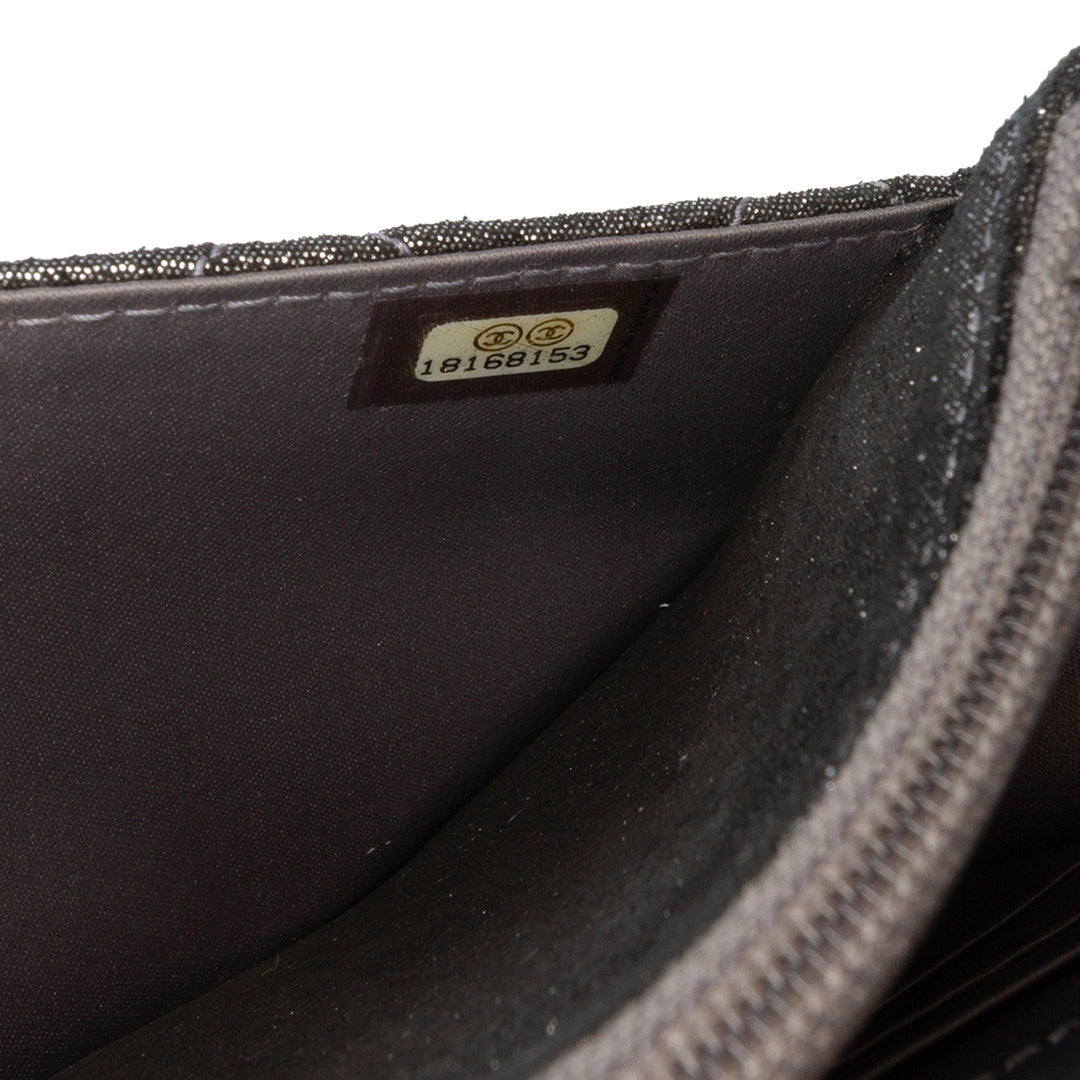 Quilted Iridescent Lambskin Tartan Button Wallet On Chain Silver - Gaby Paris