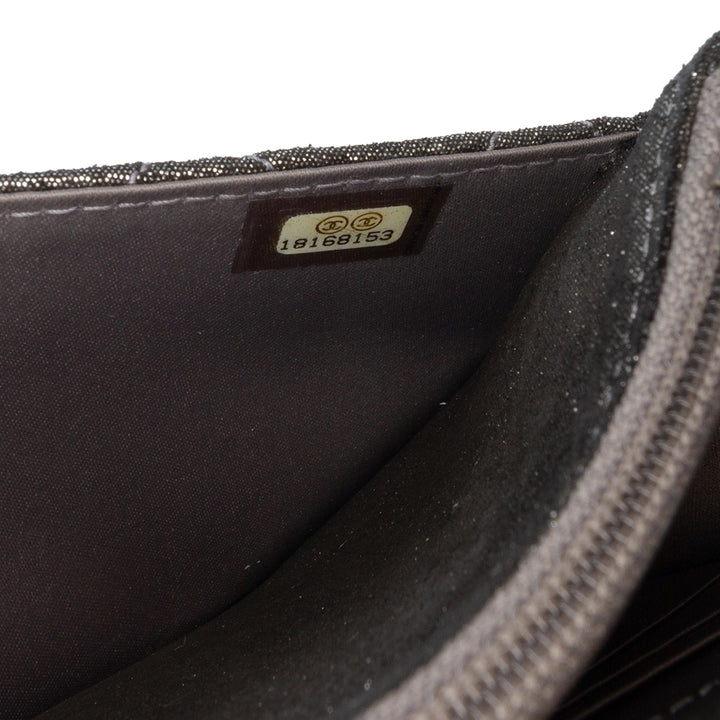 Quilted Iridescent Lambskin Tartan Button Wallet On Chain Silver - Gaby Paris