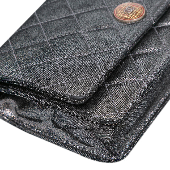 Quilted Iridescent Lambskin Tartan Button Wallet On Chain Silver - Gaby Paris