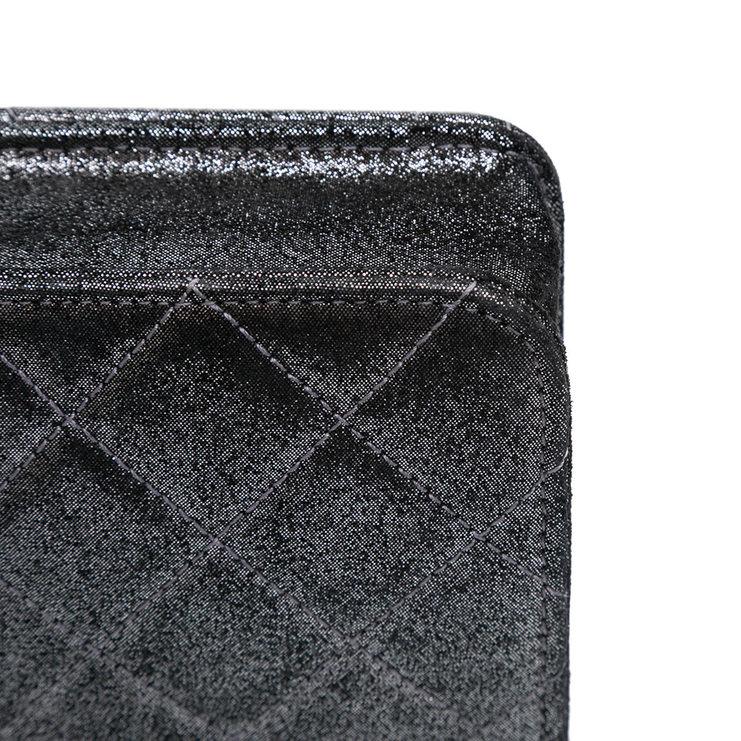 Quilted Iridescent Lambskin Tartan Button Wallet On Chain Silver - Gaby Paris