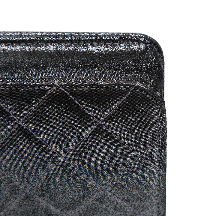 Quilted Iridescent Lambskin Tartan Button Wallet On Chain Silver - Gaby Paris