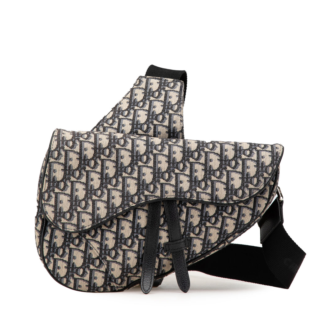 Oblique Canvas Saddle Crossbody Blue - Gaby Paris