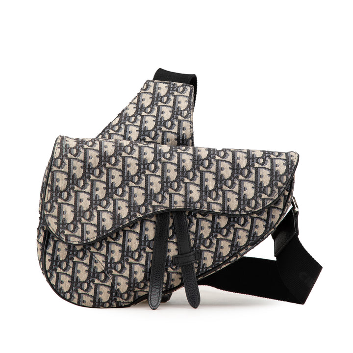 Oblique Canvas Saddle Crossbody Blue - Gaby Paris