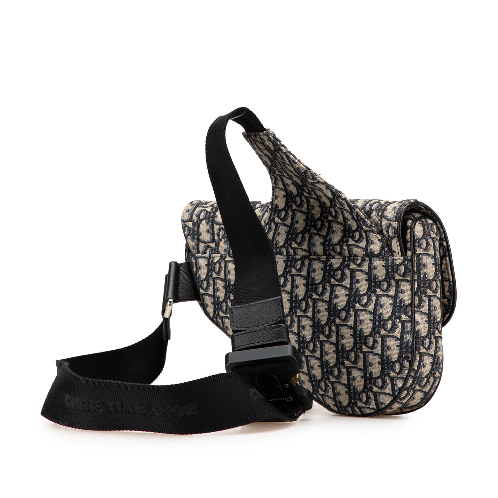 Oblique Canvas Saddle Crossbody Blue - Gaby Paris