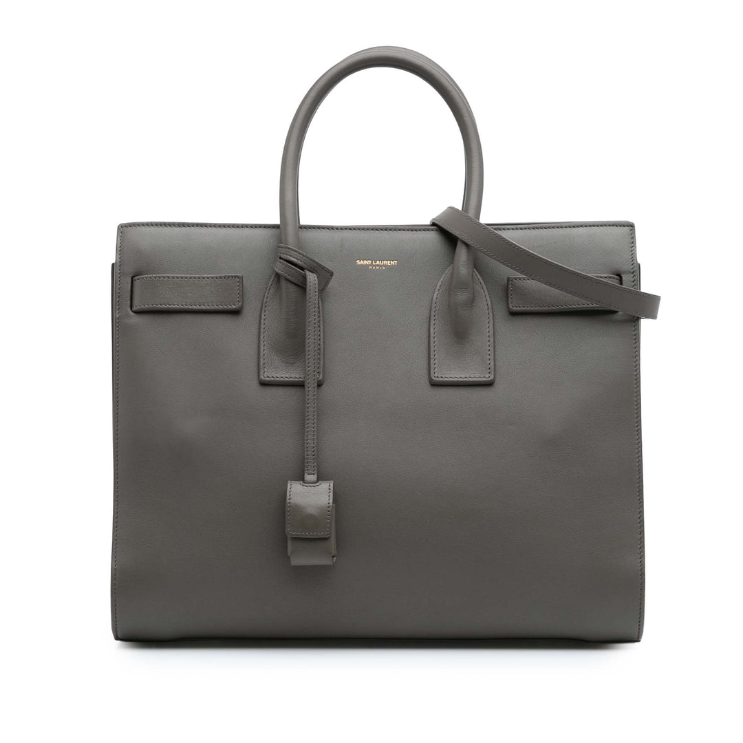 Small Leather Sac De Jour Satchel Gray - Gaby Paris