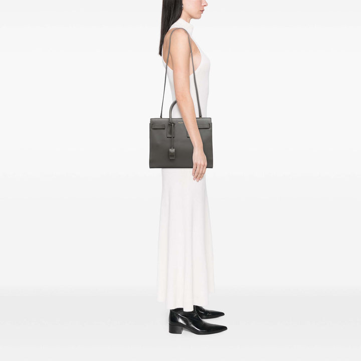 Small Leather Sac De Jour Satchel Gray - Gaby Paris