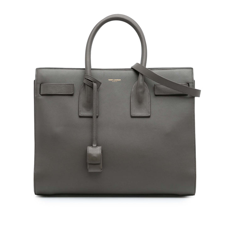Small Leather Sac De Jour Satchel Gray - Gaby Paris
