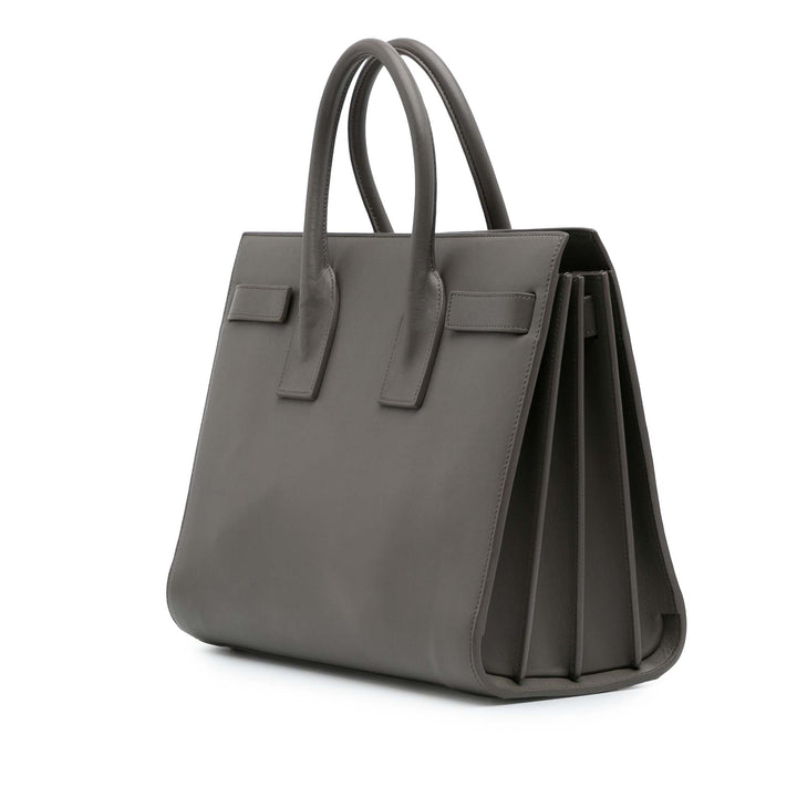 Small Leather Sac De Jour Satchel Gray - Gaby Paris