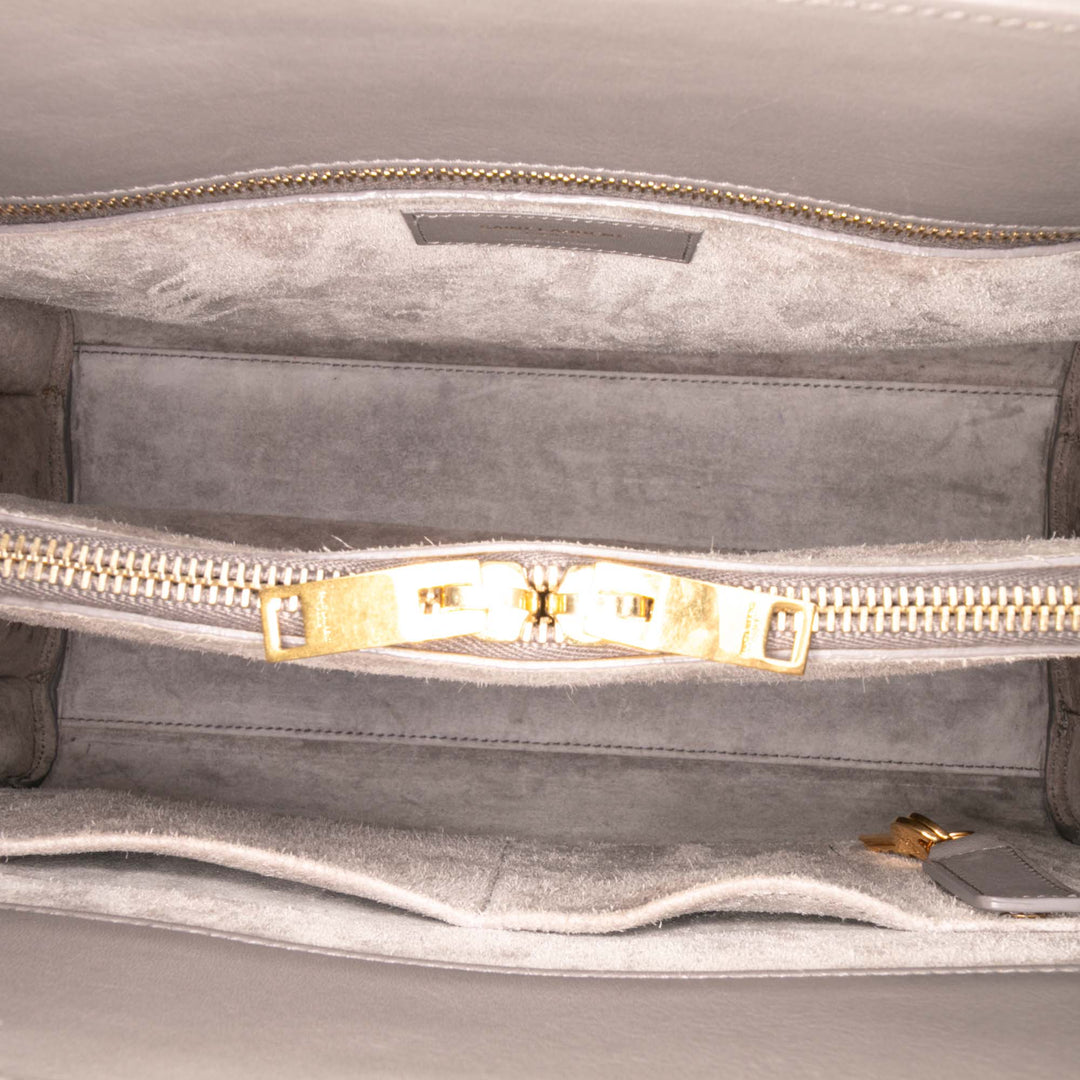 Small Leather Sac De Jour Satchel Gray - Gaby Paris