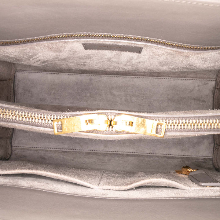 Small Leather Sac De Jour Satchel Gray - Gaby Paris