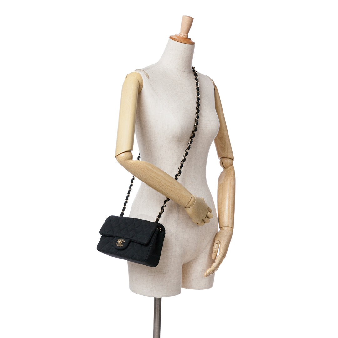 Mini Rectangular Classic Jersey Single Flap Black - Gaby Paris