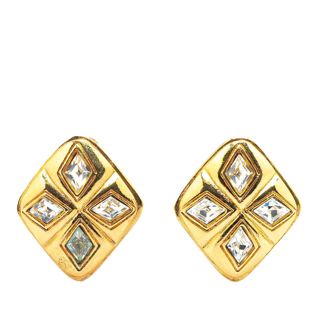Gold Plated Diamond Crystal Clip on Earrings Gold - Gaby Paris