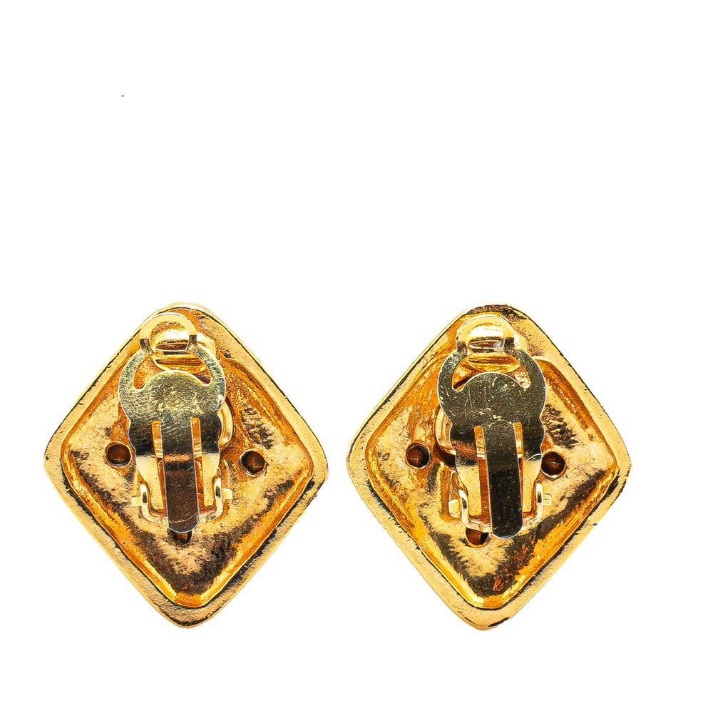 Gold Plated Diamond Crystal Clip on Earrings Gold - Gaby Paris