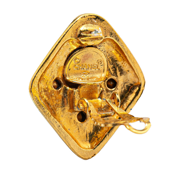Gold Plated Diamond Crystal Clip on Earrings Gold - Gaby Paris