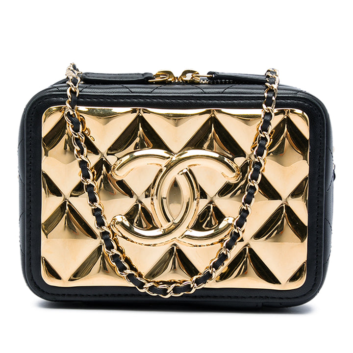 Chanel CC Matelassé et Golden Plate Vanity Sac Mini Cuir d'agneau Noir – vue principale – GABY PARIS