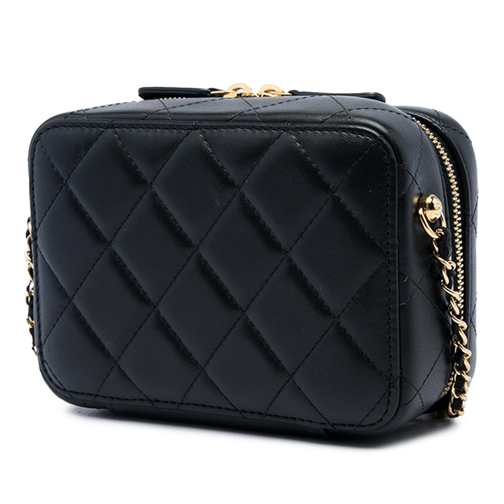 Chanel CC Matelassé et Golden Plate Vanity Sac Mini Cuir d'agneau Noir – vue 2 – GABY PARIS