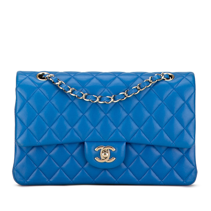 Medium Classic Lambskin Double Flap Blue - Gaby Paris