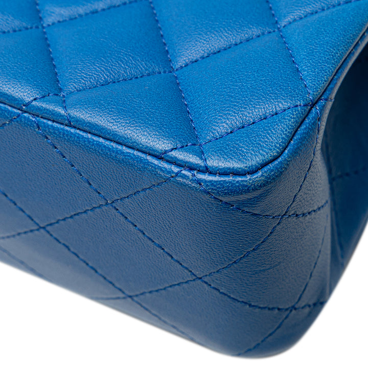 Medium Classic Lambskin Double Flap Blue - Gaby Paris
