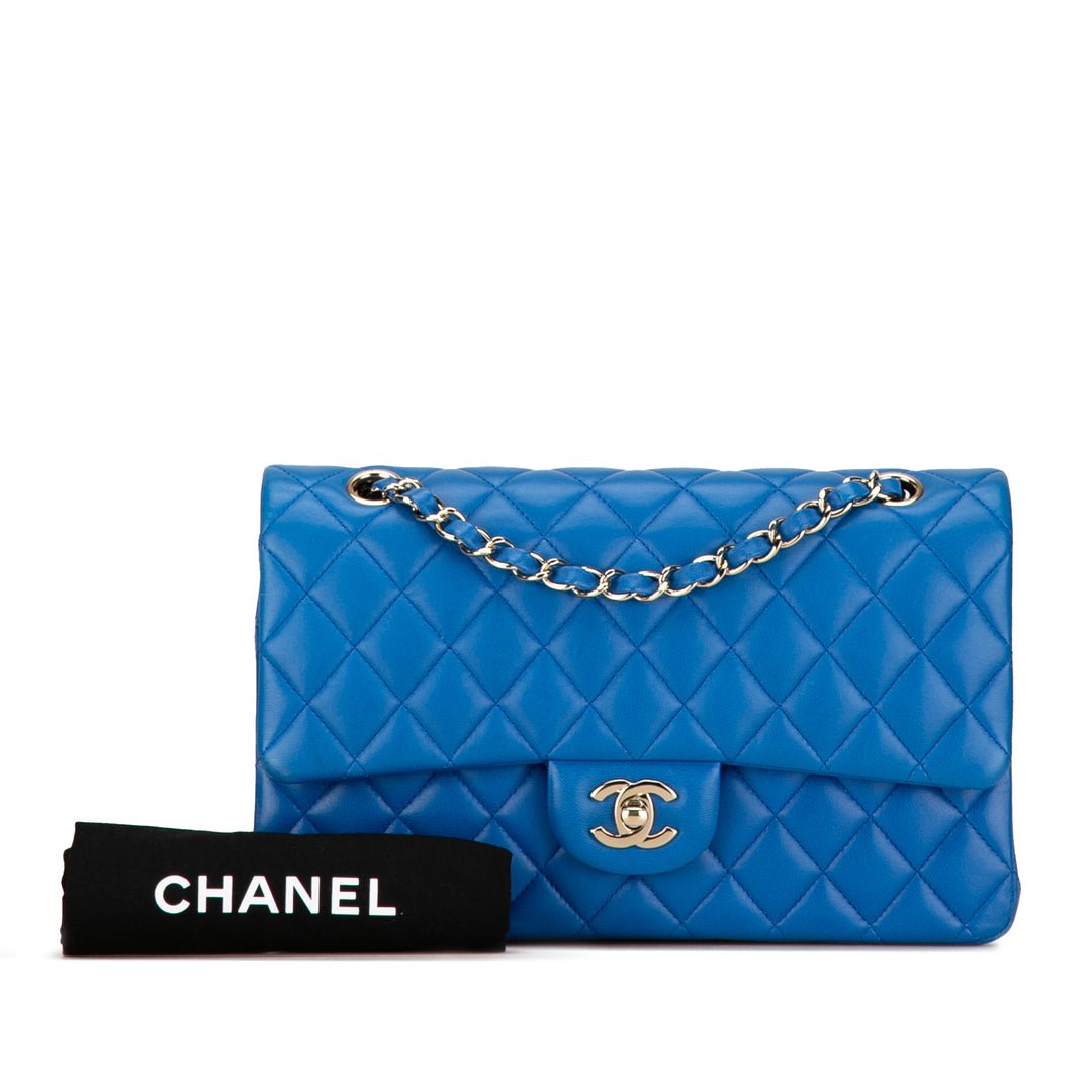 Medium Classic Lambskin Double Flap Blue - Gaby Paris