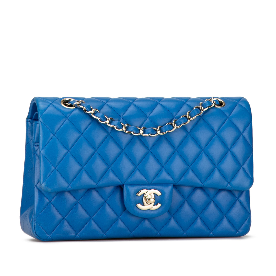 Medium Classic Lambskin Double Flap Blue - Gaby Paris