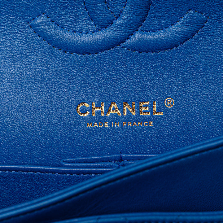 Medium Classic Lambskin Double Flap Blue - Gaby Paris