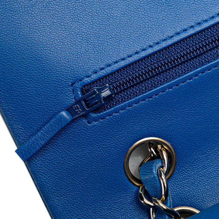 Medium Classic Lambskin Double Flap Blue - Gaby Paris