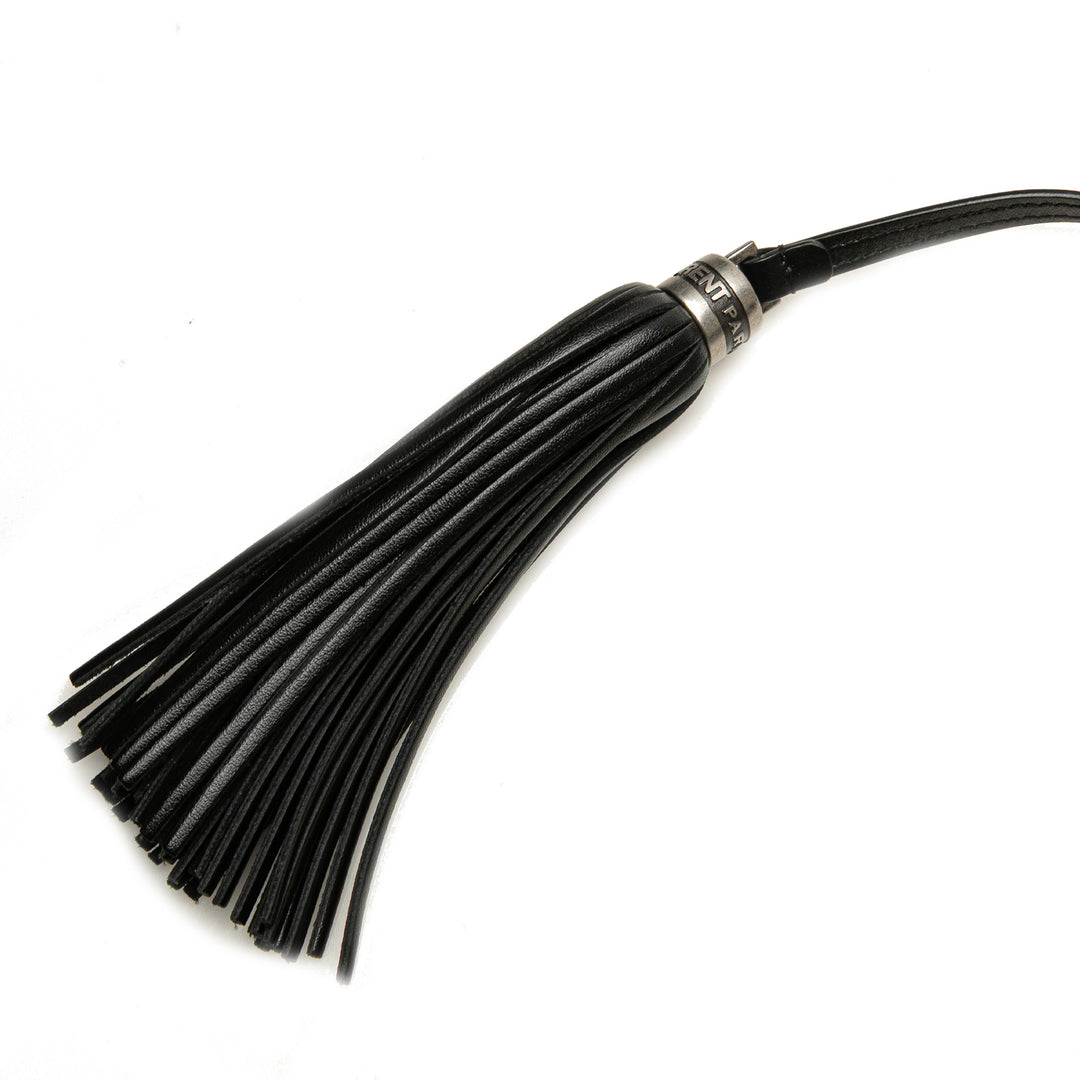 Saint Laurent Cracked Shiny Cuir de veau Matelasse Tassel Monogram Lou Sac caméra Noir