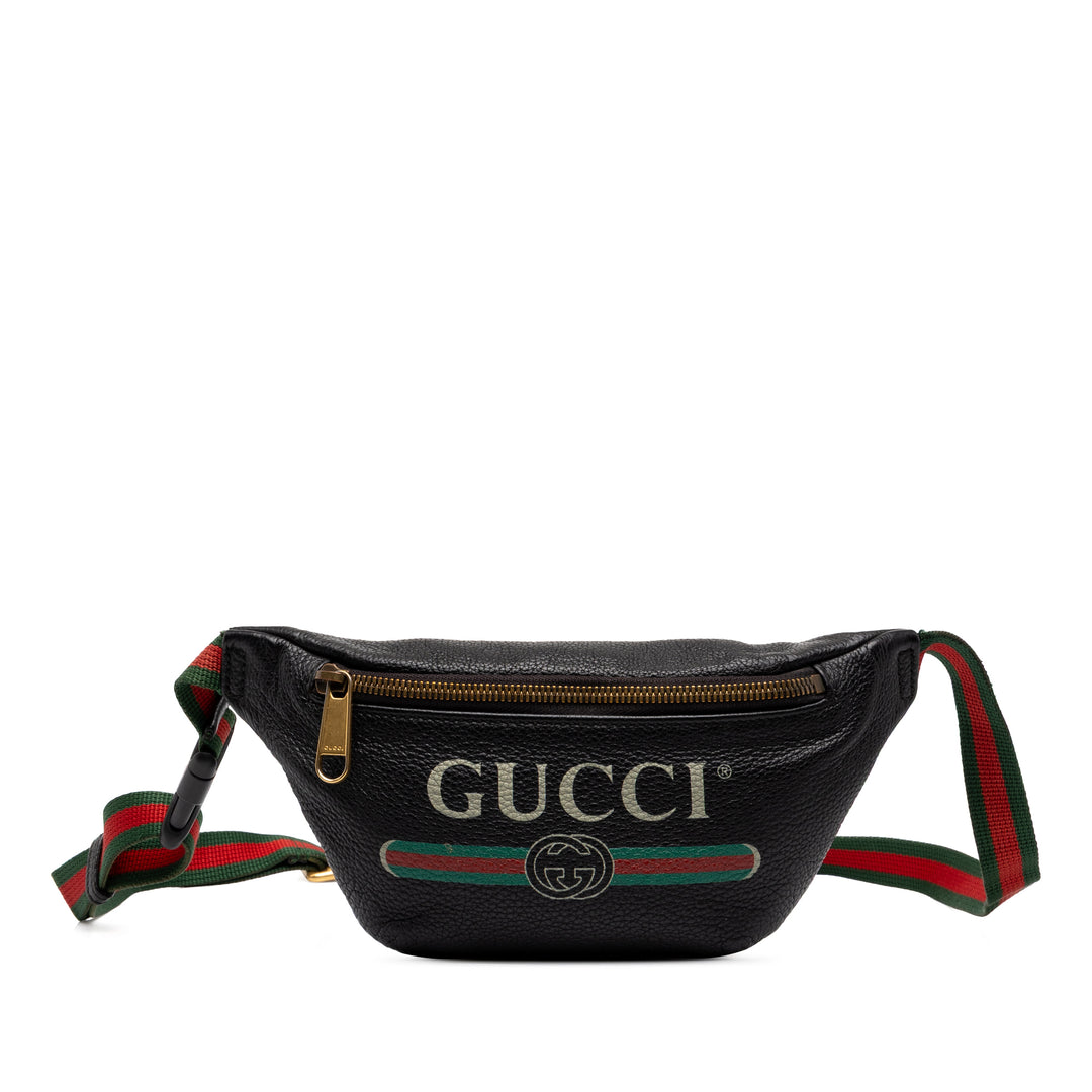 Gucci grainé Web Logo Sac ceinture Petit Cuir de veau grainé Noir