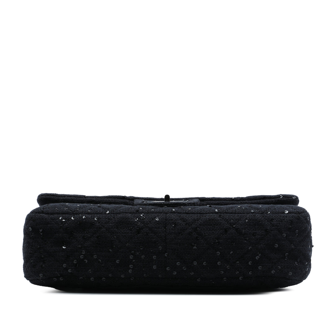 Sequins Orné Matelassé Reissue 2.55 Messenger à rabat Jumbo Tweed Noir