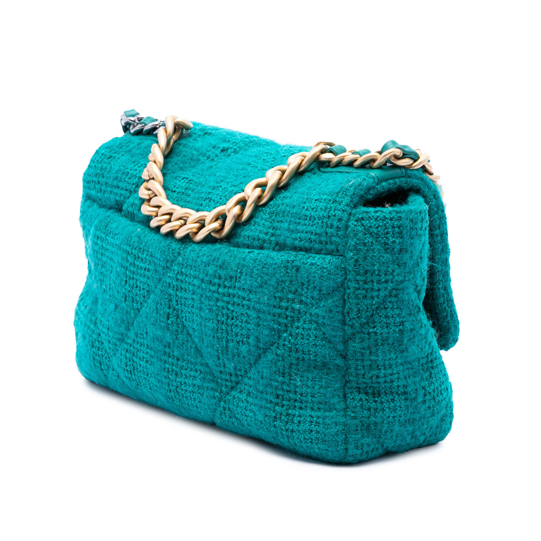 Chanel 19 à rabat Moyen Tweed Bleu