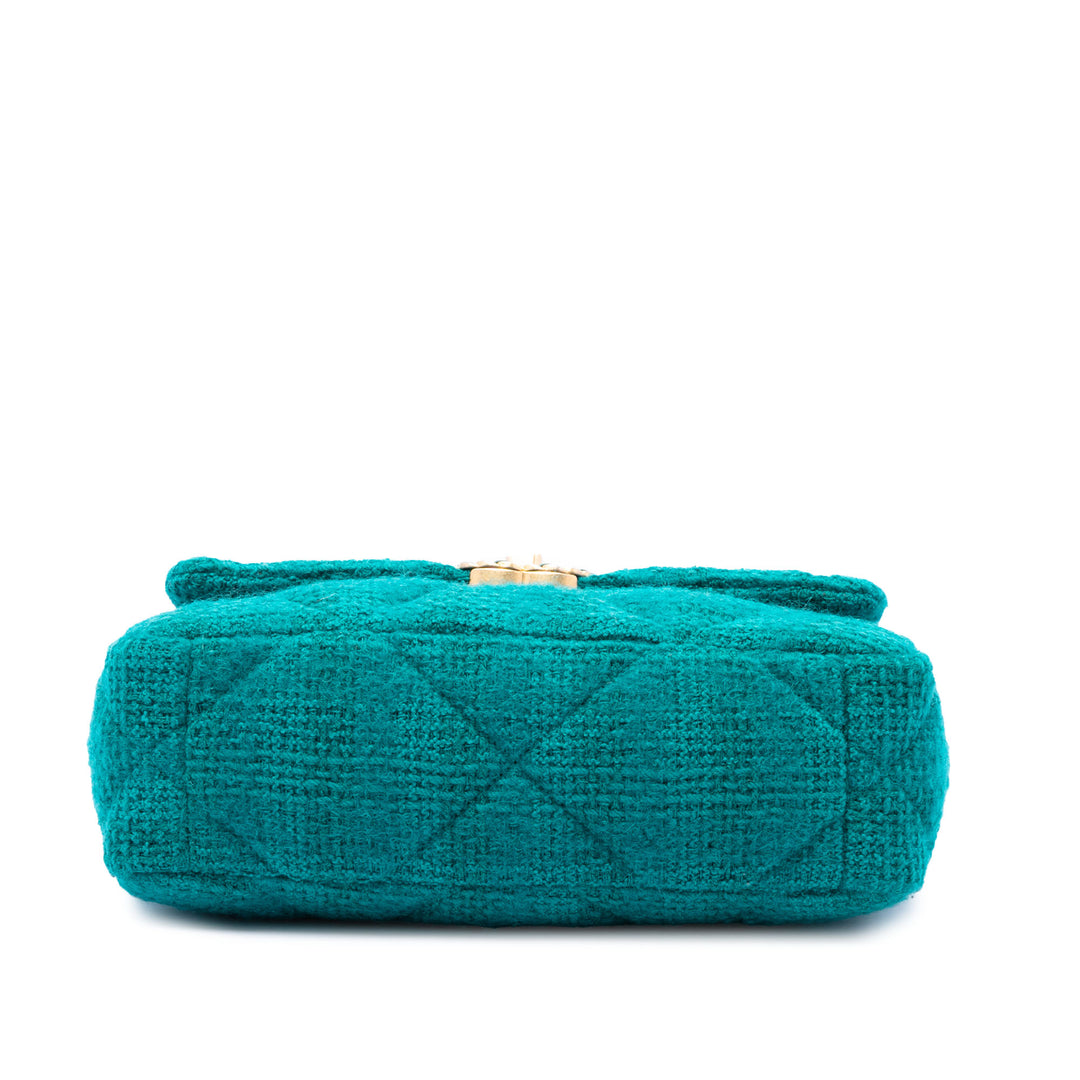 Chanel 19 à rabat Moyen Tweed Bleu