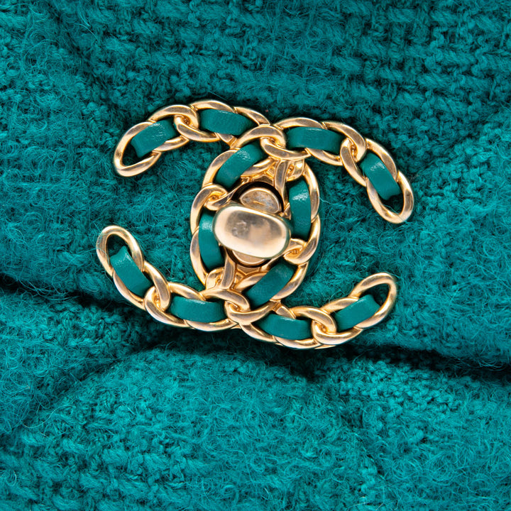 Chanel 19 à rabat Moyen Tweed Bleu