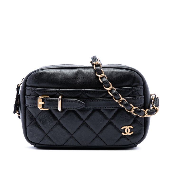 Matelassé Buckle Sac caméra Petit Cuir d'agneau Noir