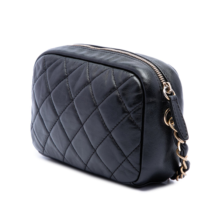 Matelassé Buckle Sac caméra Petit Cuir d'agneau Noir